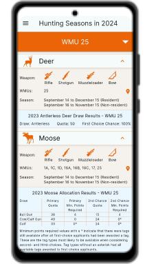 Screenshot of hunting season screen